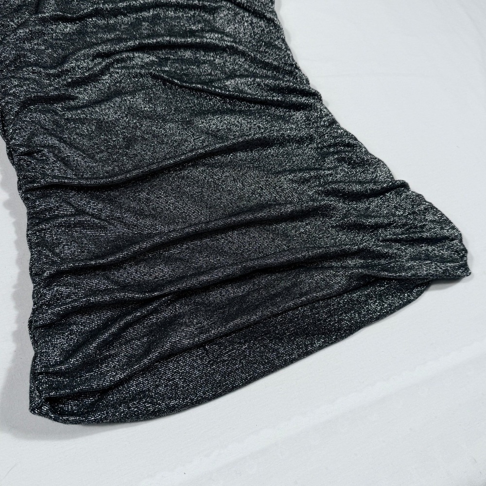Express Metallic Silver Charcoal Cowl Ruched Sleeveless Club Whimsigoth Med Top - Picture 4 of 13